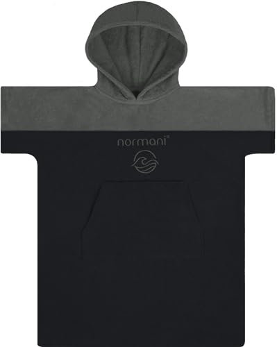 Kinder Badeponcho - Strandponcho aus Bio-Baumwolle - Handtuch-Poncho mit Kapuze für Jungen und Mädchen von 0-13 Jahren - Bademantel aus schadstofffreiem Material Farbe Schwarz Größe 10 - 13 Jahre