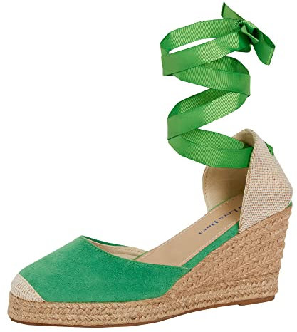 Lora Dora Womens Espadrille Wedge Sandals Strappy Hessian Wedges Ankle Wrap Tie Leg Straps Green UK 4