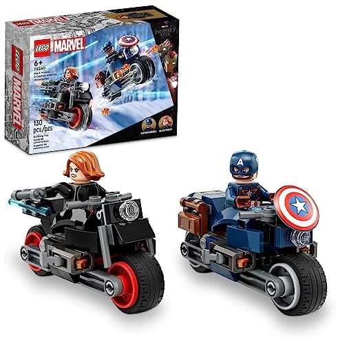 LEGO Marvel Black Widow & Captain America Motorcycles 76260 BuildableToy for Kids Ages 6-8, Marvel Playset Based on The Avengers: Age of Ultron Movie with a Captain America Bike and 2 Minifigures