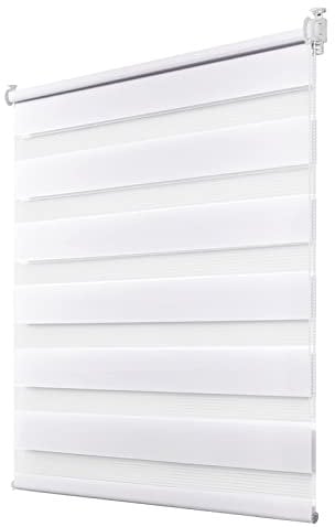 Deswell Doppelrollo Klemmfix ohne Bohren Weiß B80 x H110 cm (Stoffbreite 76cm) Rollos für Fenster ohne Bohren für Fenster mit Lichtdurchlässig & Verdunkelnd/Höhe Stufenlos Verstellbar