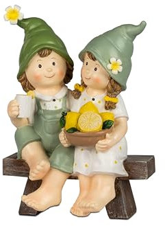 Small-Preis Deko-Figuren Sommerkinder Max und Lisa sitzend auf Bank Gartenkinder mit Zitronen Frühjahrsdeko Sommerdeko für Innen und Außen 28x18cm groß 370