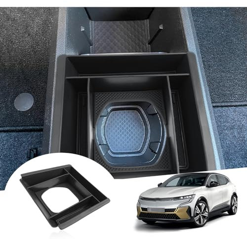 GAFAT Compatible avec Renault Megane E-Tech 2022-2024 2025 Console Centrale Boîte de Rangement, Megane E Tech 2023 Organisateur Suspendu au Porte-Gobelet, Trou Réservé, Megane ETech Accessoires
