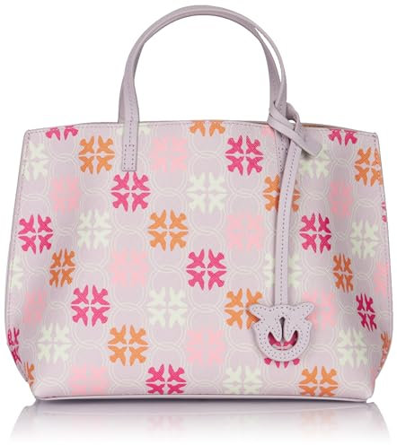 Pinko Carrie Shopper Classic PVC Stampa Logo, Borsa Donna, WN2Q_Lilla/Fucsia/Bianco-Antique Go, Taglia Unica