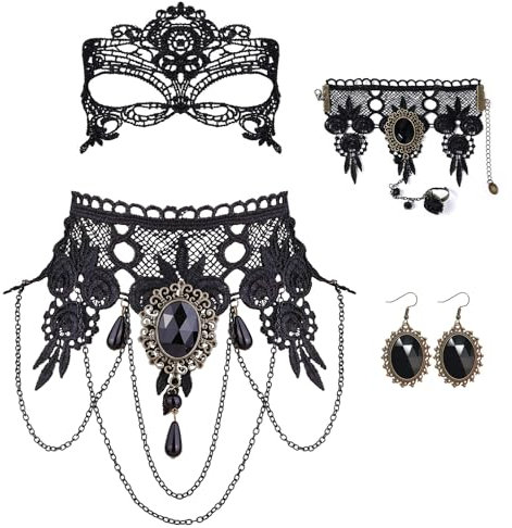 ARONRAVE Halloween Gotisch schmuck Set Gotisch Schmuck Halsband Gotisch Schmuck Armbänder Steampunk Ohrringe Gothic Schmuck für Damen Halloween Karneval Kostüm