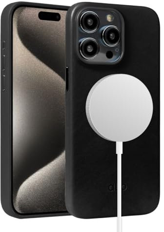 alto Kompatibel mit iPhone 15 Pro Max 2023 und MagSafe, Magnetische italienische Lederhülle, Clop Serie Drop Schutzhülle (iPhone 15 Pro Max, 6,7 Zoll, Rabenschwarz)
