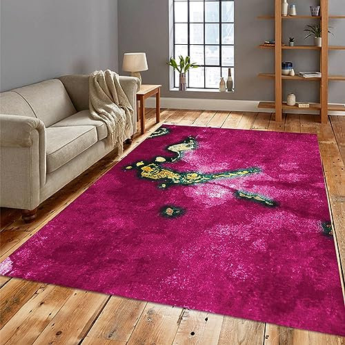 Rug-QJDDUP Kurzflor Teppich,Grün Gelb Abstrakt Art Deco,Fuchsia,200 X 300 cm,Designerteppich Moderner Wohnzimmerteppich Schlafzimmer Kinderzimmer,