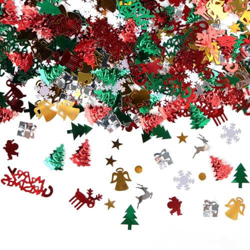 Konfetti Weihnachten Deko, 500 Stück Weihnachtsbaum Streudeko Set, Weihnachtskonfetti, Konfetti Pailletten für Weihnachtsfeier Konfetti Tischdeko Schneeflocke Santa Rentier Weihnachten