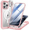 Miracase 360 Grad für iPhone 15 Pro Hülle Magnetisch mit Eingebaut Glas Schutzfolie und Kameraschutz, Stoßfest Komplettschutz Handyhülle für iPhone 15 Pro Schutzhüllen 6,1 Zoll, Rosa