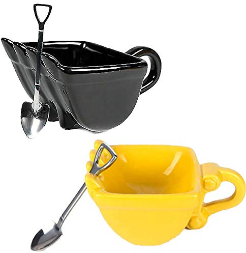 2Pack 3D Excavator Bucket Cup, Personalized Excavator Bucket Model Plastic Coffee Mug with Spade Shovel Spoon, Novelty Drink Cups for Hot & Cold Drinks Tea /781/724