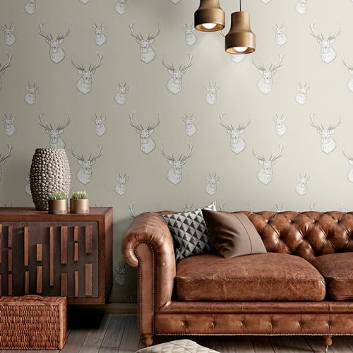 Catherine Lansfield Stag Wallpaper Cream