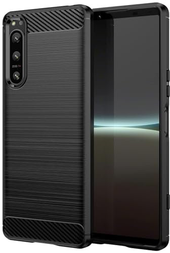CoolGadget Premium Carbon Handyhülle TPU für Sony Xperia 5 IV, stoßfest, Kratzfest, rutschfest, Anti-Fingerprint, schwarz