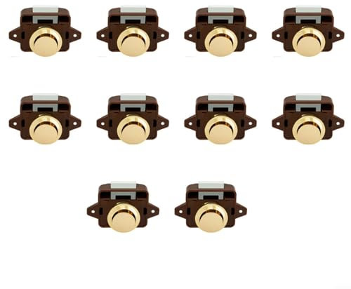 Sileduove Lot de 10 boutons de verrouillage pour porte de camping-car - Serrure de meuble - Porte, armoire, tiroir, camping-car - Spring Up - Marron et doré