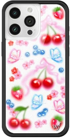 Wildflower Schutzhülle für Apple iPhone 15 Pro Max, kompatibel mit Apple iPhone 15 Pro Max, Blau, Weiß, Rot, trendy, Fruit, Kirsche – schützender schwarzer Stoßfänger, 1,2 m Falltest Zertifiziert