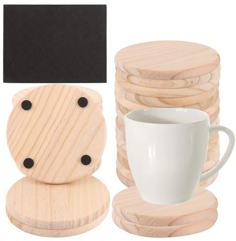 SHUESS Lot de 36 dessous de verre ronds en bois naturel 100 mm - Dessous de verre ronds en bois non traité pour boissons, décoration de table DIY