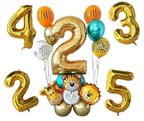 Geburtstag Deko, Party Ballon Luftballon Set 2.3.4.5. Kinder Geburtstag Deko, Tiere Nummer Ballon, Kinder Folienballon Geburtstagsparty (ZAHL 2)