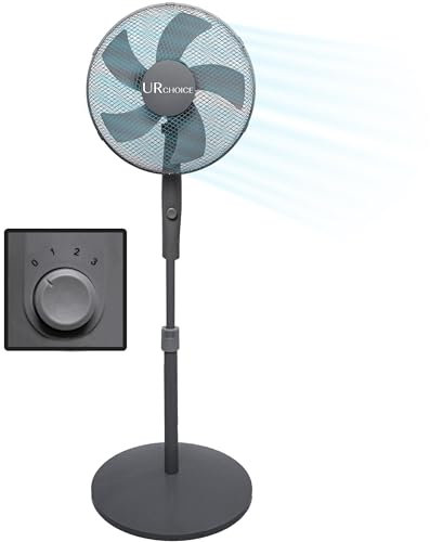 16 Pedestal Fan – Adjustable Height & 3-Speed Rotary Control | Quiet Oscillating Standing Floor Fan for Bedroom, Home Office – Stable, Energy-Efficient Cooling & Powerful Airflow – 𝗨𝗥 𝗖𝗛𝗢𝗜𝗖𝗘