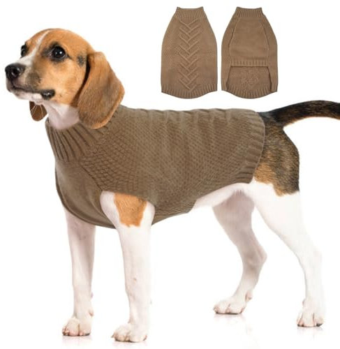 Katzinst Hundepullover XL, Strickwaren Pullover Hund für Grosse Hunde, Dicken Material Hundepulli Haustiermantel für Winter, Fleece Hund Pullover für Beagle, Border Collie, Khaki, XL