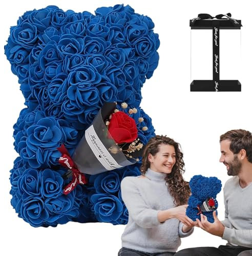Lueear Rosen bär-Geschenk, 23,9 cm, künstliche Rosen bär-Blumen, Rosen bär mit Geschenkbox, Blumenbär, Hochzeit, Zuhause, Dekoration, handgefertigter Valentinstagsbär für Ehefrau, Freundin, Schwester