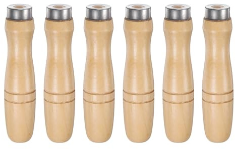 QUARKZMAN 6 Stück Feilenheft Holzgriff 120mm Länge 8,5 mm Rundloch Ergonomische Griffe mit Metallkragen für 12 Zoll Metallfeilen