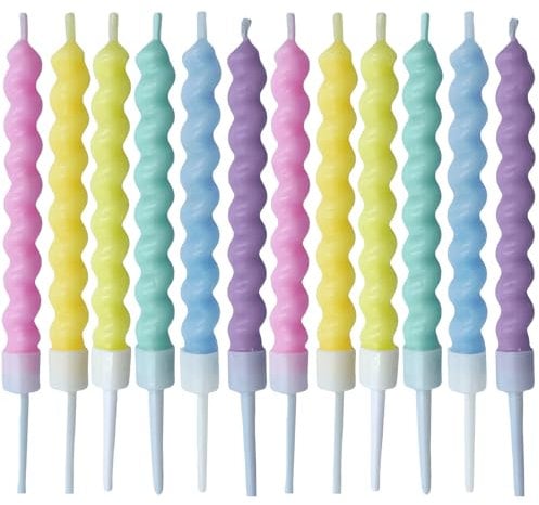 Festa Centro 12 Pezzi Candeline Multicolore a Spirale per Torta di Compleanno con Supporto - Doccia del Bambino