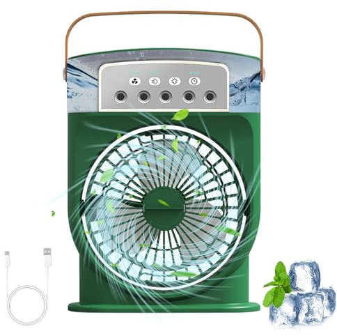 Mobile Klimageräte Mini Luftkühler, 5 in 1 Klimaanlage Klein Tragbare, Luftbefeuchter, mit 7 Farben LED Licht und 3 Geschwindigkeiten, 1/2/3 Stunden Timer, Air Cooler Ventilator mit Wasserkühlung (C)