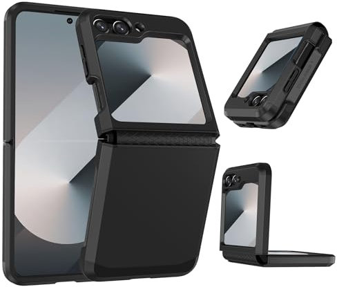 Étui de Protection à Rabat pour Samsung Galaxy Z Flip 6 5G avec Charnière - Silicone PC, Protection Militaire Contre Chutes, Chocs, Rayures - Noir