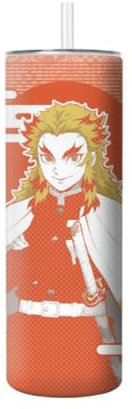 SXYNIO Ghost Killing Becher Mit Strohhalm 20oz Eiskaffee Tasse Rengoku Kyoujurou Thermobecher Tasse Mit Strohhalm Vakuum Isoliert Kaffee Reisetasse Für Heiße Und Kalte Getränke (G)