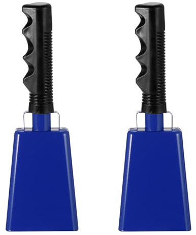 PATIKIL Campanas de Vaca de 9 Pulgadas para Juegos de Fútbol, 2 Cencerros para Eventos Deportivos a Granel para Hacer Ruido, Campana de Vaca de Metal con Mango para Animar, Azul