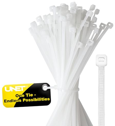 Hochfeste Kabelbinder, Weiß, Packung mit 100, 200 mm x 2,5 mm, Zugfestigkeit bis zu 8,2 kg, Nylon, UV-beständig, Selbstsichernde Kabelbinder für Haushalt, Werkstatt, Garten und Kabelmanagement