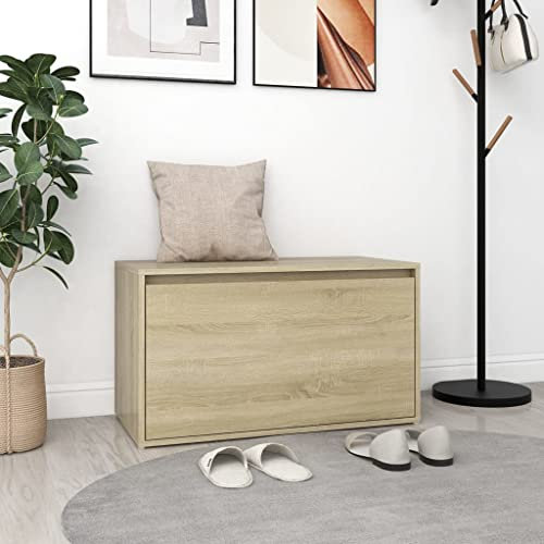 Willood Flurbank 1 Schublade Sitzbank Sitztruhe Schuhbank Garderobenbank Truhenbank Bank mit Stauraum Flurmöbel 80x40x45 cm Sonoma-Eiche Holzwerkstoff