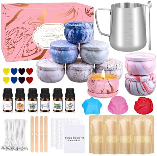 Kerzen Selber Machen Set, Kerzenherstellung Kit für Erwachsene und Kinder, DIY Duftkerze Geschenke Set mit Sojawachs, ätherisches Öl, DIY Zubehör Set, DIY Sojawachs Kerzen Kit für Kerzenanfänger