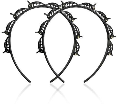 2 Stück Haarreif mit Klammern, Hair Twister Haarreifen, Geflochtene Stirnbänder, Double Bangs Hairstyle Hairpin, Twist Clip Stirnband, Stirnband Frisurenhilfe, Styling-Zubehör für Frauen und Mädchen