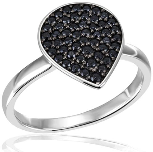 goldmaid Damenring 925 Sterlingsilber, Tropfenform, 13,5 mm x 11,5 mm Ringkopf, 2,3 mm durchgehende Ringschiene, 51 schwarze Zirkonia (58)