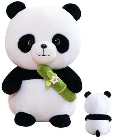 POPOYU Panda Kuscheltier Mit Glitzeraugen, Weiß/Schwarz Flauschige Weicher Plüschtier, 25cm Süße Lebensecht Gestaltetes Zimmer Deko, Spielzeug Geschenk für Kinder Jungen Mädchen