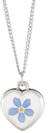 Süße Herz Kette mit echter Vergissmeinnicht Blüte in Resin Anhänger, Edelstahl, Halskette, Geschenk, Schmuck mit echten Blüten