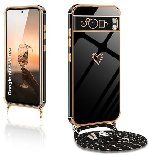 XCYYOO Funda para Google Pixel 8 Pro con Cordón Colgante Ajustable - Carcasa Antigolpes TPU Suave Silicona con Collar y Correa