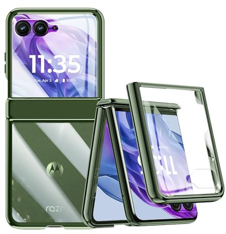 MipocleaTransparente Hülle für Motorola Razr 50 Ultra mit integriertem Displayschutz und Scharnierschutz, Luxuriöse Klare Harte PC-Beschichtung Stoßfeste Case für Motorola Razr+ 2024 (Grün)