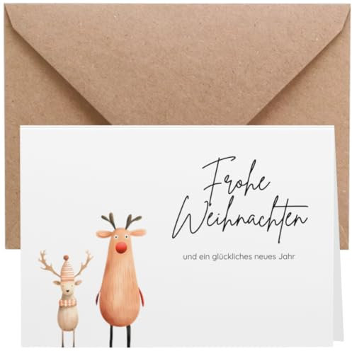 ZETTMANN® 20er Premium Weihnachtskarten mit Umschlag Set - 10 Weihnachtskarten und 10 Umschläge - Grußkarten zu Weihnachten (Lustige Hirsche)