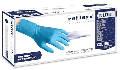 Reflexx N100/XXL – Puderfreie Nitrilhandschuhe Chemikalienschutz – gr 14 (M), Größe XXL