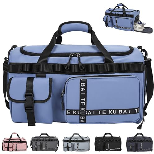 AUNGKWANG Reisetasche Damen Herren, 65L Wasserabweisende Sporttasche, Large Capacity Reise Tasche Gym Bag, mit Schuhfach und Nassfach, für Reisen, Fitness, Sport, Königsblau