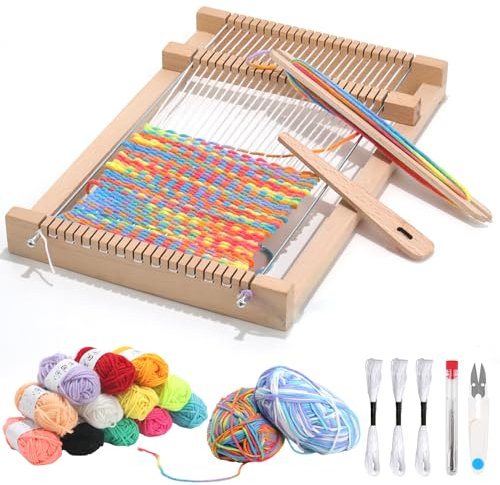 FYSL Webrahmen Kinder von 4–12, Holz Webstuhl Set 19x29 cm, Kreatives DIY Weben inkl. Webschiffchen & Farbverlauf Wolle, Genug Garn zum Stricken, Ideal für Schule & Anfänger
