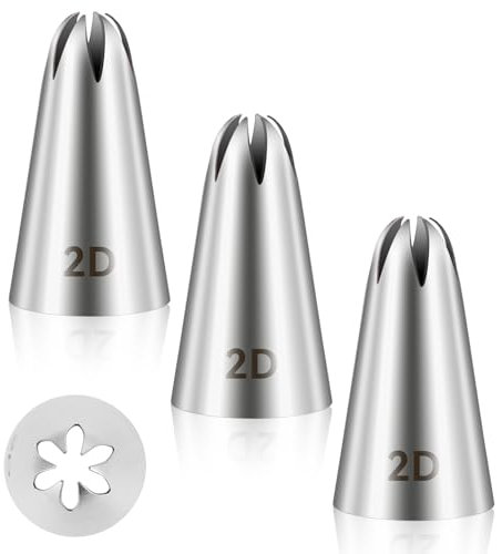 BOHUIZ 3 beccucci 2D per torte, in acciaio inox, grandi punte per decorare torte, per crema al burro, glassa, cupcake, fai da te, accessori da forno di compleanno