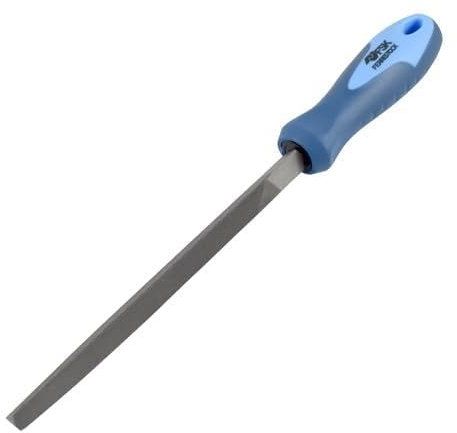 Lima triangular de 100mm, ideal para trabajos de precisión en metal y madera, afilado y acabado de superficies.