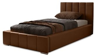 MARPUR Polsterbett Nero 100x200 cm, Bett mit Kopfteil, Doppelbett mit Bettkasten und Lattenrost aus Holz, Velourstoff: Dunkelbraun