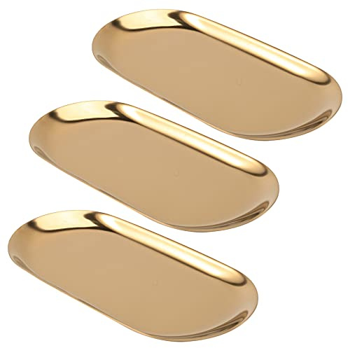 MVOSJFIE 3X Metal Storage Tray Gold Oval Dotted Fruit Plate Small Items Jewelry Display Tray Mirror