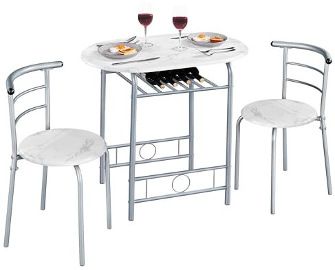 Yaheetech 3-teilig Balkonmöbel, Gartenmöbel, Balkonset aus Holz, Gartenset mit 1 Tisch und 2 Stühlen, Balkontisch, 80 x 53 x 73,5 cm Weiß