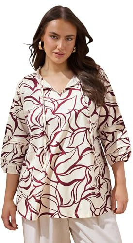 EVANS Curve Brown Abstract Floral Cotton Top - Women's - Plus Size Curve