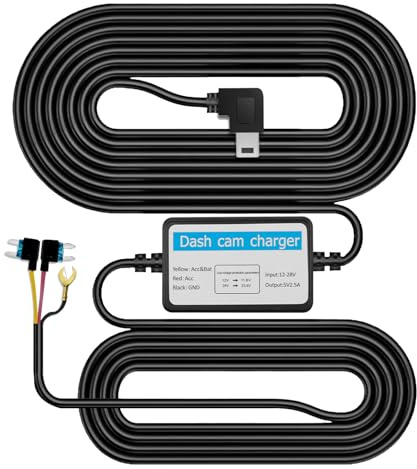 Dash Cam Hardwire Kit with Mini USB, 3.2M Dashboard Camera Car Charger Cable Kit Mini Fuse, Dashcam Hard Wiring Kit 12V-24V to 5V/2.5A with Low Voltage Protection, Dashcam GPS Power Supply Support ACC