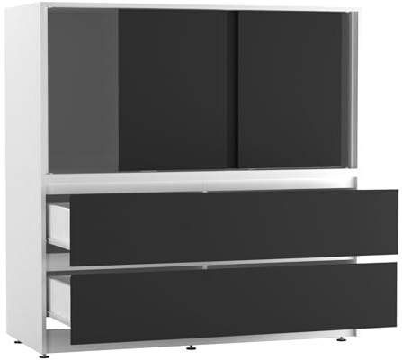 URBNLIVING 120cm Wide Sliding Door Wardrobe with 4 Hidden Drawers, Modern Bedroom Storage Cabinet, 3 Smooth Glide Doors, Deep 2-in-1 Drawers, Spacious Cupboard for Clothes & Essentials