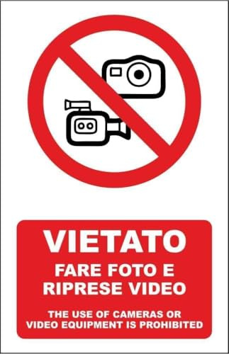 M-ITALY CARTELLO SEGNALETICO - VIETATO FARE FOTO E VIDEO - Adesivo Extra Resistente, Pannello in Forex, Pannello In Alluminio (Alluminio, 30x42 cm)